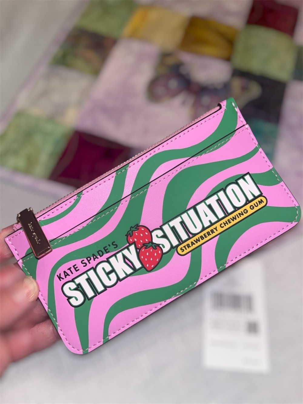 kate spade NWT! Bubble Gum Sticky Situation Large Slim Cardholder Zip Wallet